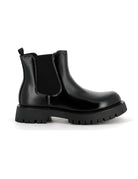 Black Faux Leather Chelsea Boots Chunky Cleated Sole
