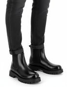 Black Faux Leather Chelsea Boots Chunky Cleated Sole