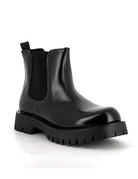Black Faux Leather Chelsea Boots Chunky Cleated Sole