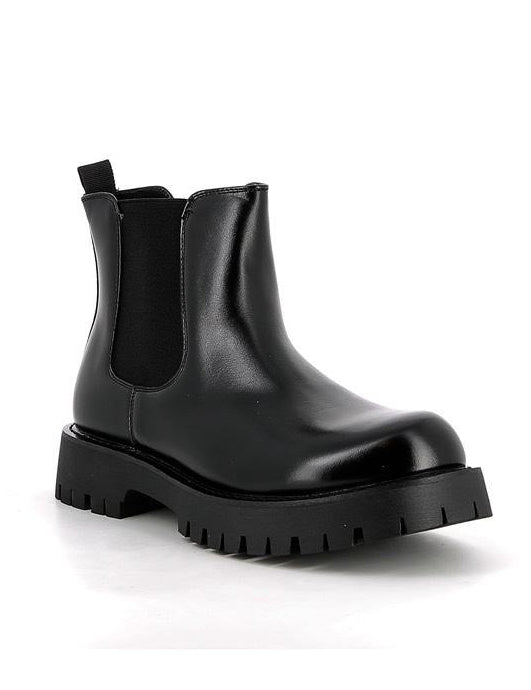 Black Faux Leather Chelsea Boots Chunky Cleated Sole