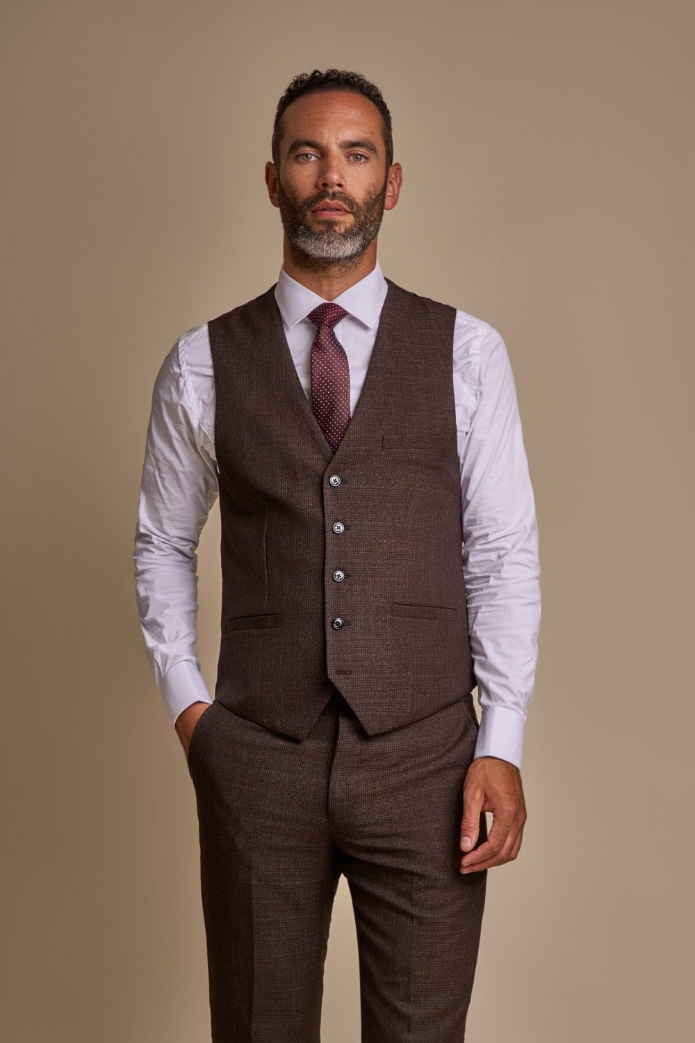 CARIDI – BROWN CHECK TAILORED FIT WAISTCOAT CAVANI