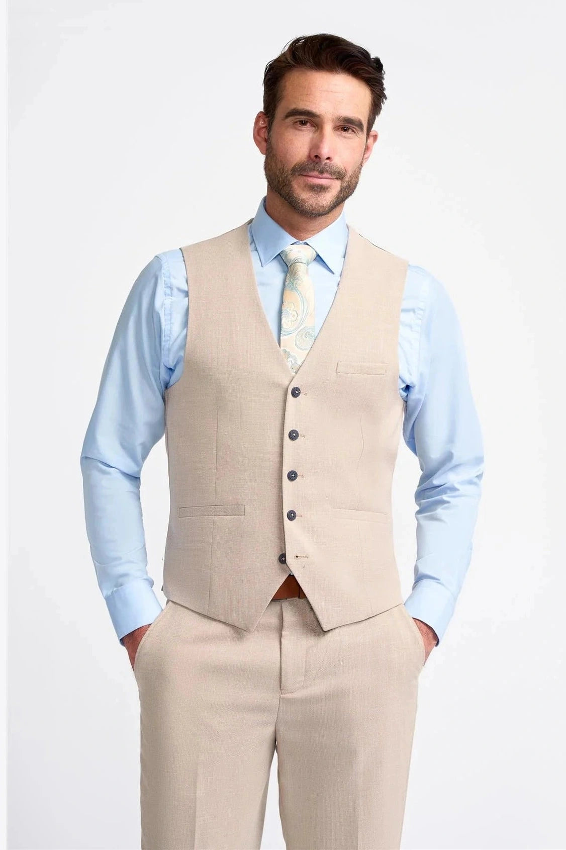MIAMI – STONE LINEN BLEND TAILORED WAISTCOAT CAVANI