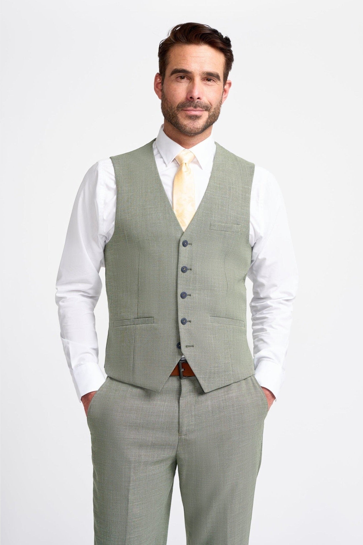 MIAMI – TAILORED FIT LINEN BLEND SAGE GREEN 3 PIECE SUIT CAVANI