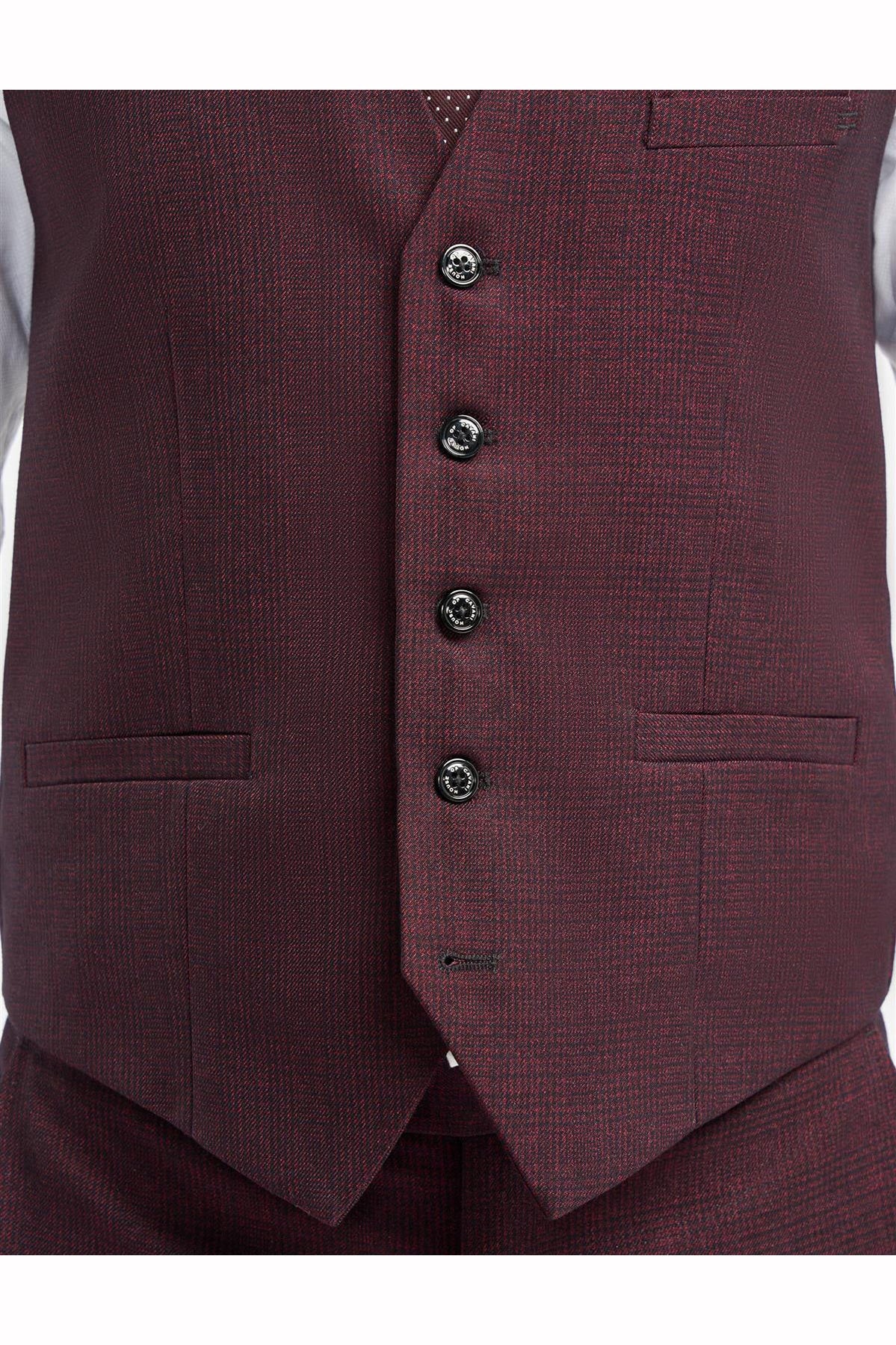 CARIDI MENS WINE 3 PIECE TAILORED CHECK SUIT CAVANI