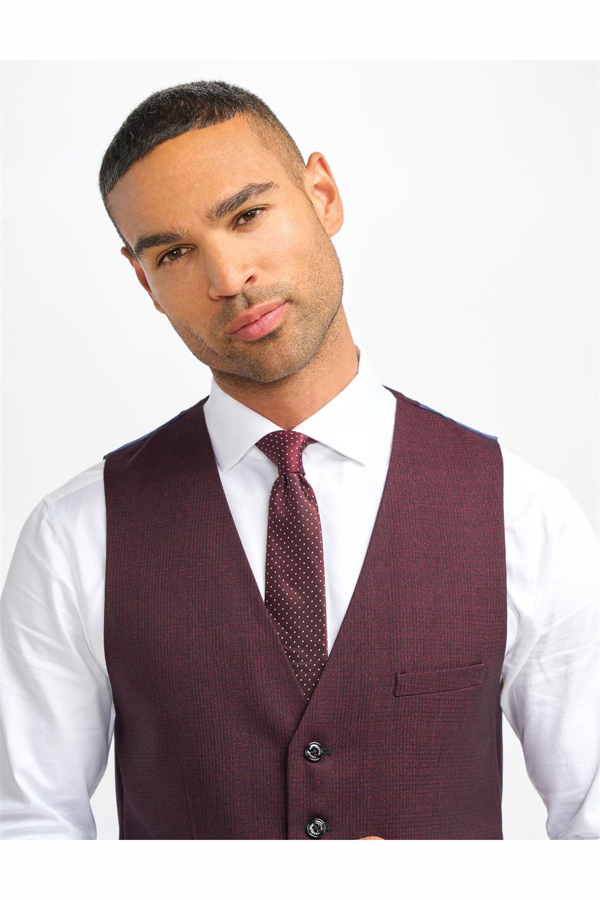 CARIDI MENS WINE 3 PIECE TAILORED CHECK SUIT CAVANI