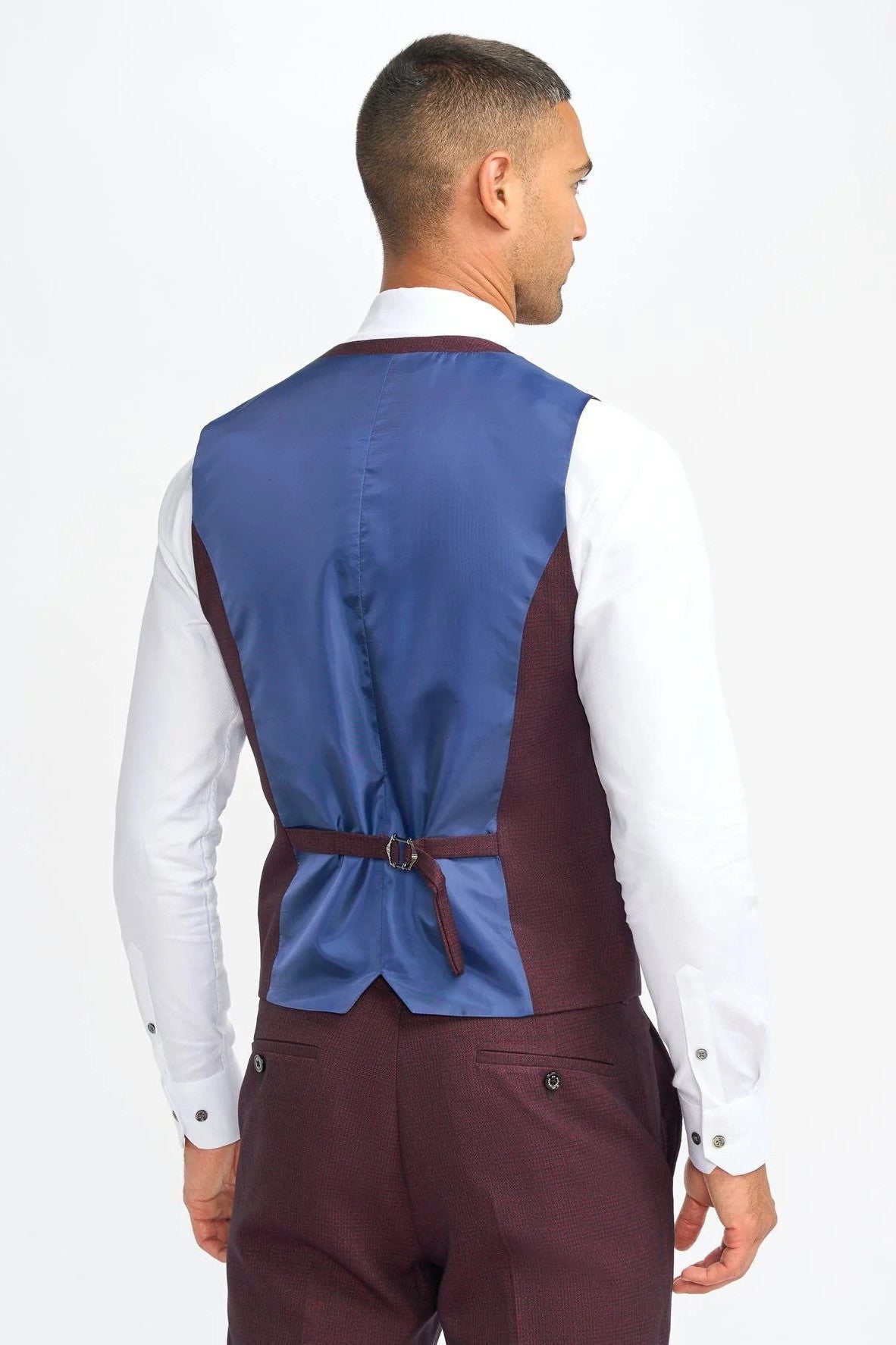 CARIDI MENS WINE 3 PIECE TAILORED CHECK SUIT CAVANI