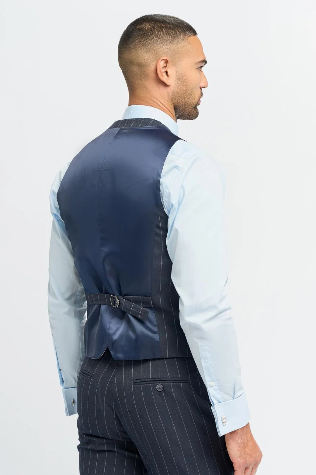 INVINCIBLE – NAVY 3 PIECE PINSTRIPE SUIT TAILORED FIT CAVANI