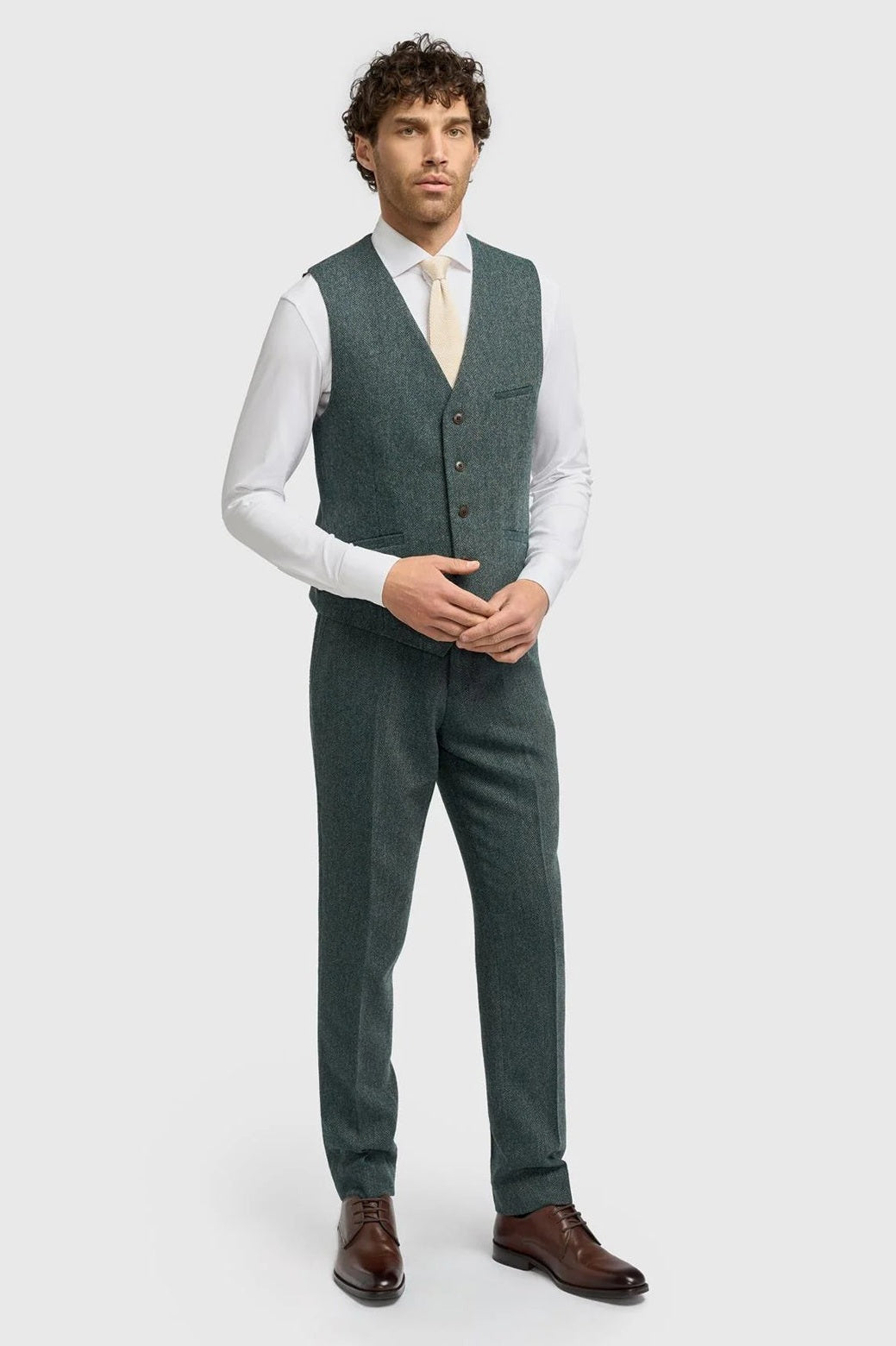 CAVANI – Thomas Olive Green Herringbone Waistcoat