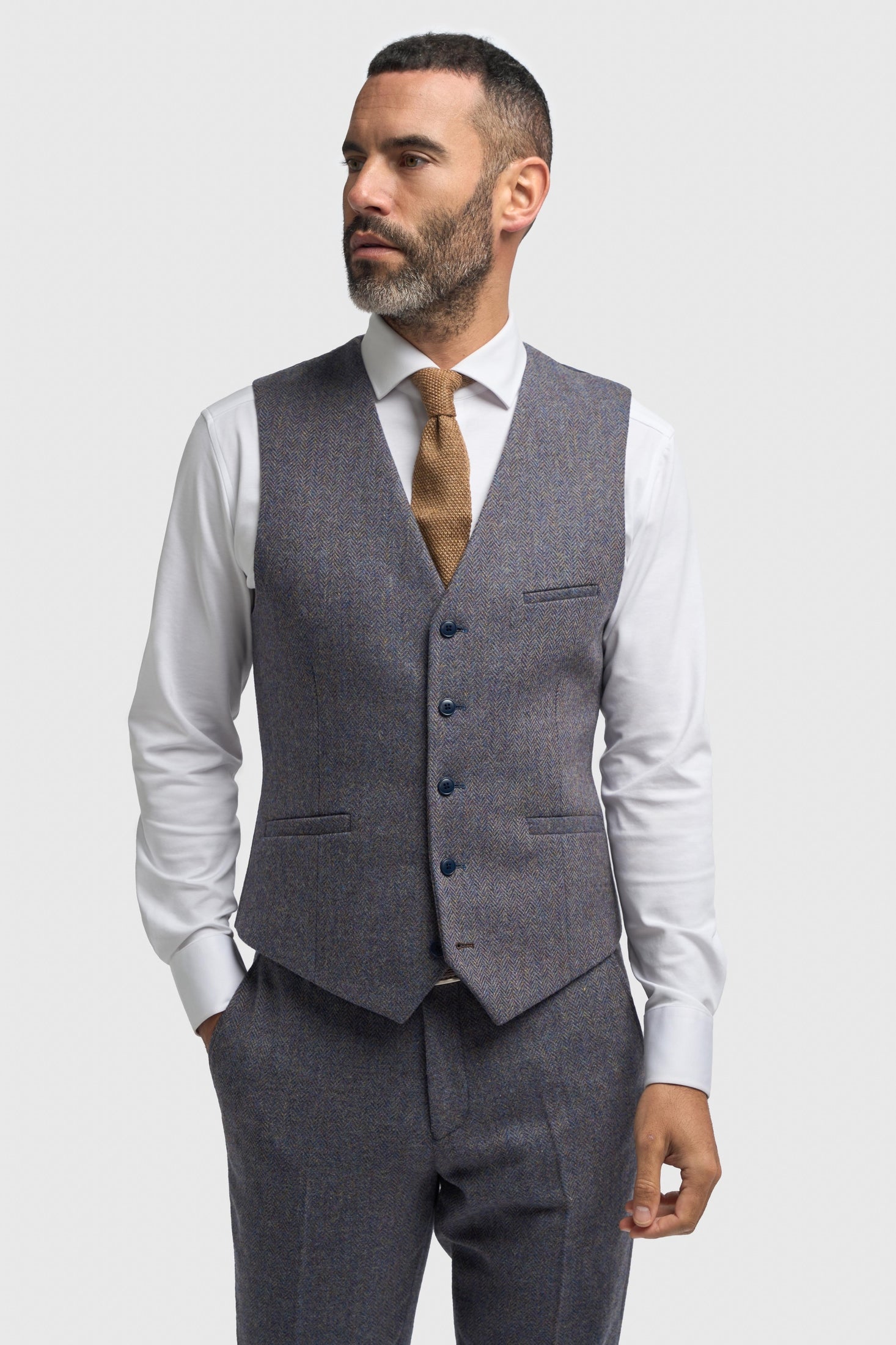 CAVANI – Thomas Savoy Grey Wool Rich Herringbone Waistcoat