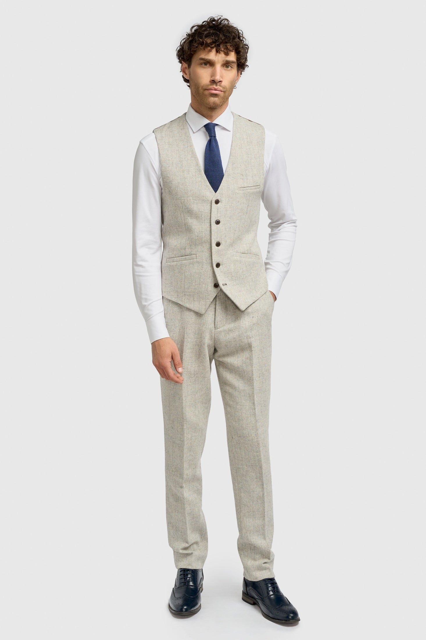CAVANI – Thomas Pearl Grey Grey Wool Rich Herringbone Waistcoat