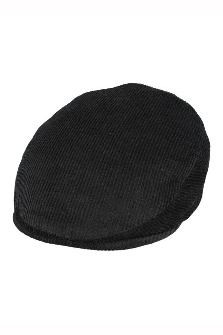 BLACK COTTON CORDUROY FLAT CAP