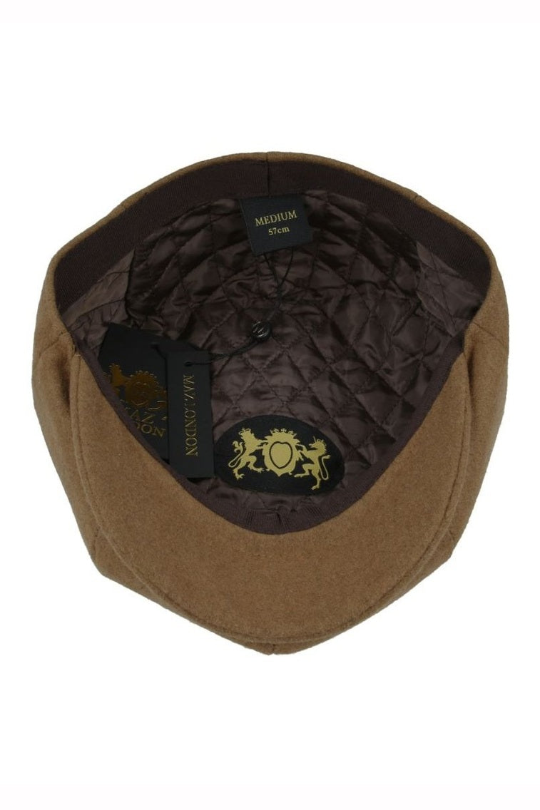TAN WOOL BLEND NEWSBOY FLAT CAP IN TWEED