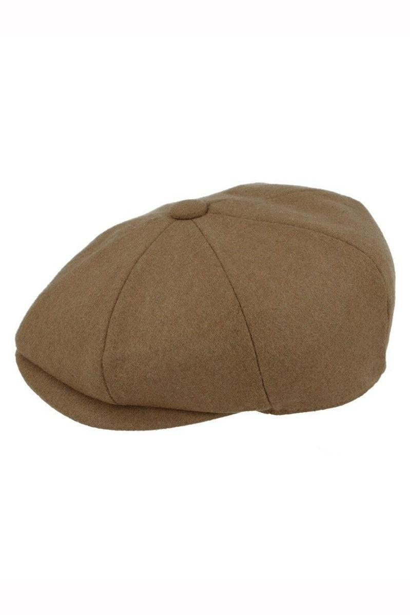 TAN WOOL BLEND NEWSBOY FLAT CAP IN TWEED