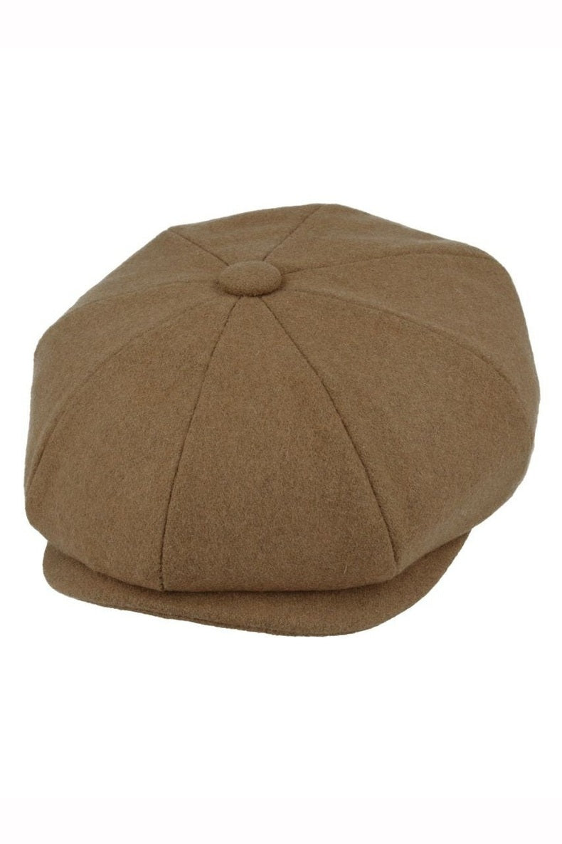 TAN WOOL BLEND NEWSBOY FLAT CAP IN TWEED