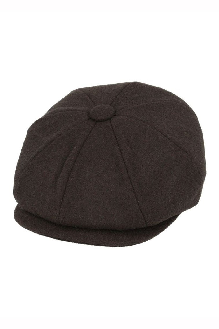 BROWN WOOL BLEND NEWSBOY FLAT CAP IN TWEED