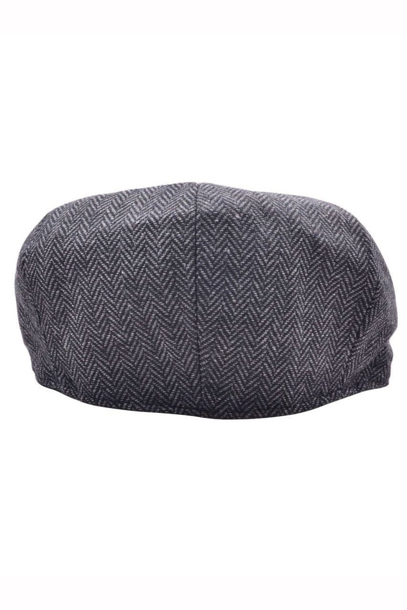 GREY WOOL HERRINGBONE NEWSBOY FLAT CAP
