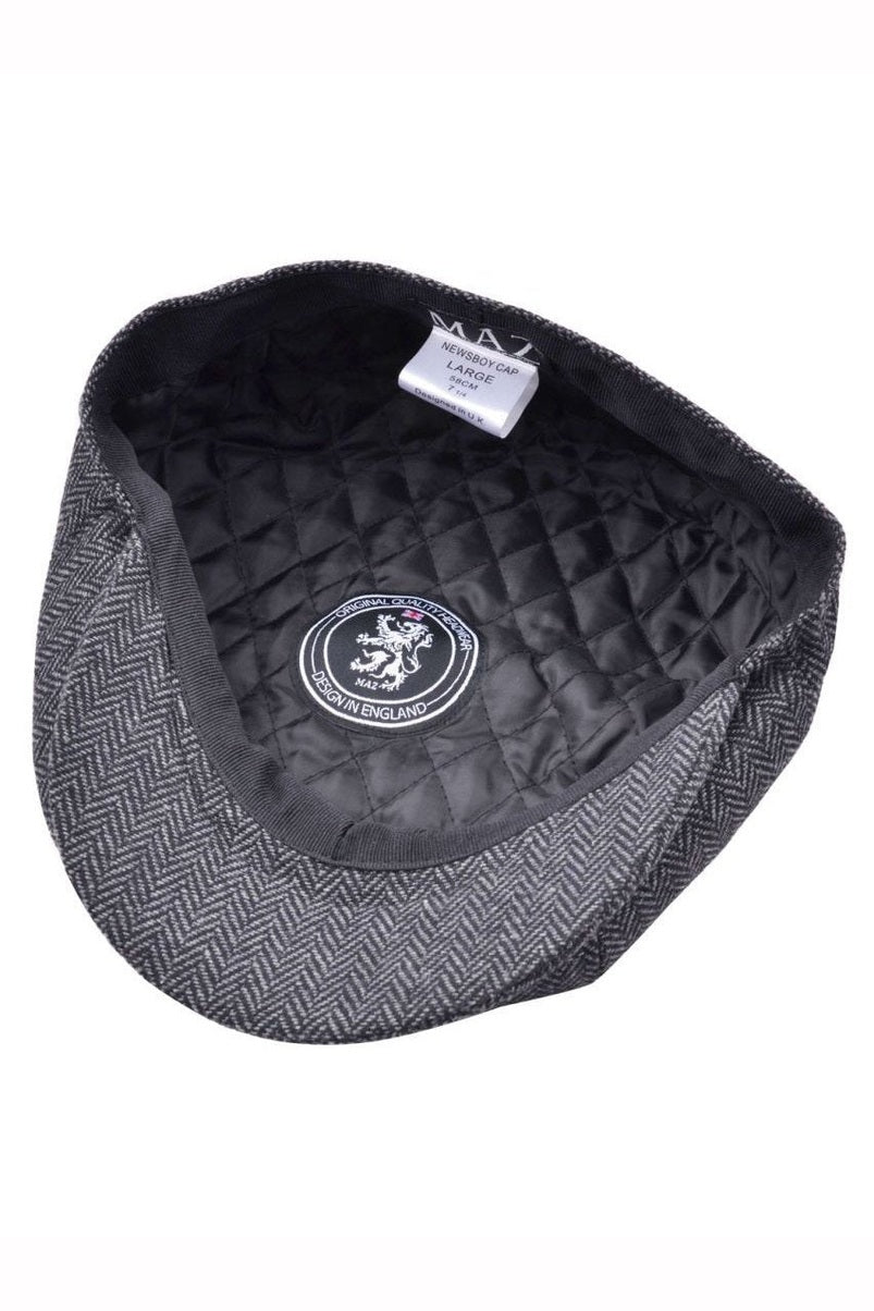 GREY WOOL HERRINGBONE NEWSBOY FLAT CAP