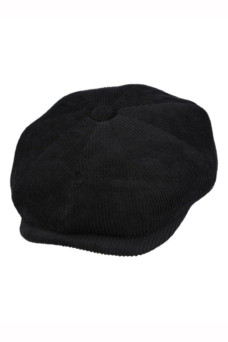 BLACK COTTON CORDUROY NEWSBOY FLAT CAP