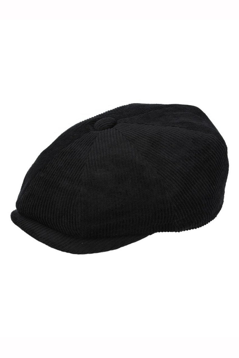 BLACK COTTON CORDUROY NEWSBOY FLAT CAP