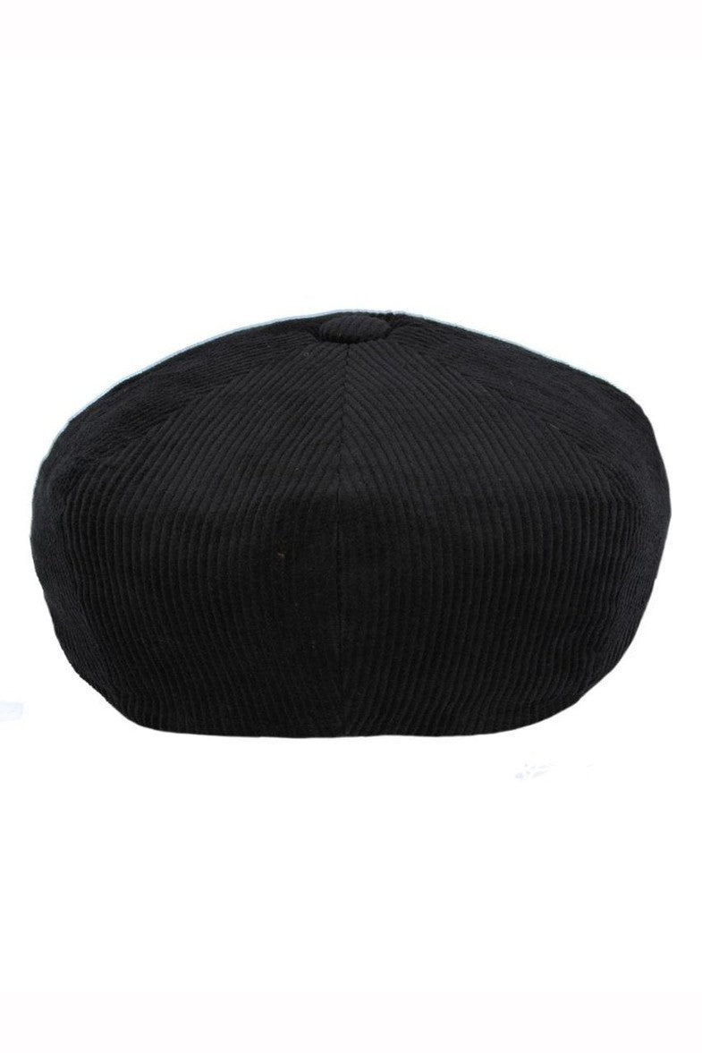 BLACK COTTON CORDUROY NEWSBOY FLAT CAP