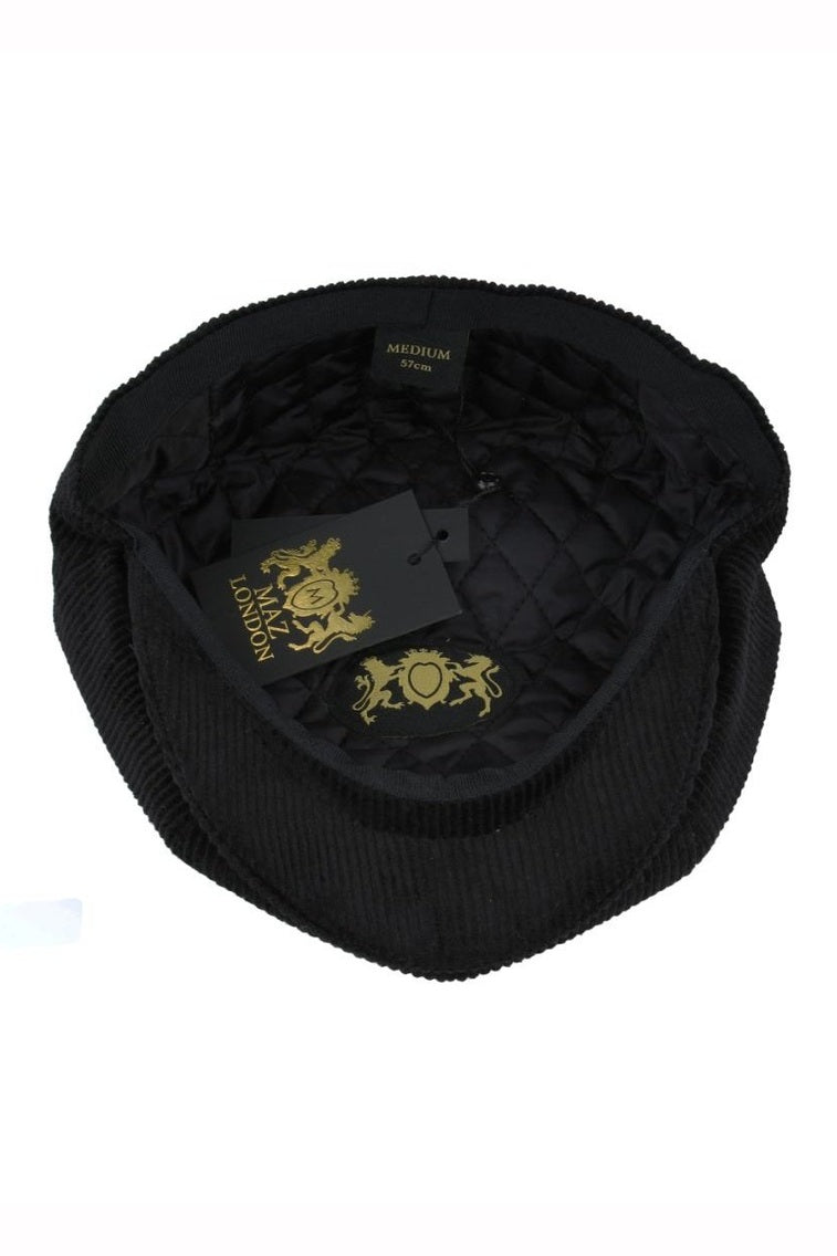 BLACK COTTON CORDUROY NEWSBOY FLAT CAP