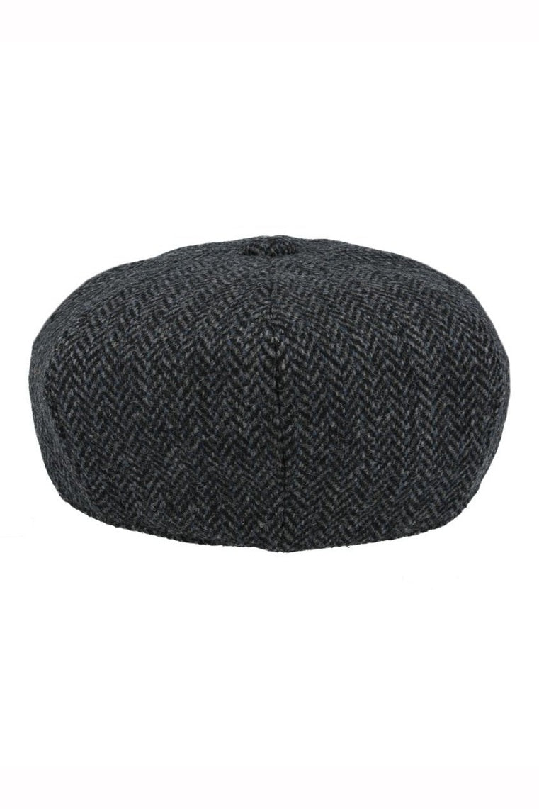 BLACK Gatsby Herringbone Wool Newsboy Flat Cap