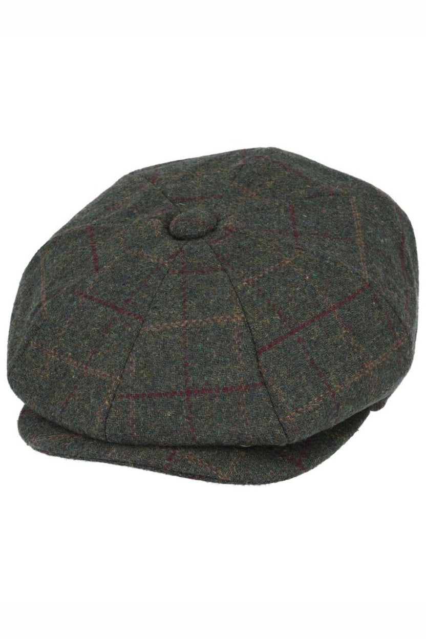 GREEN WOOL BLEND TWEED CHECK NEWSBOY CAP