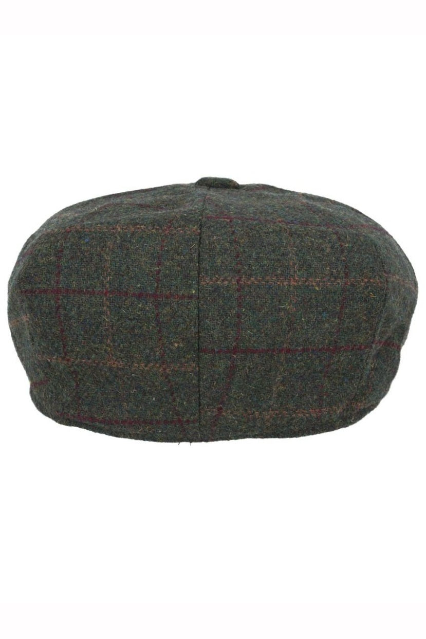 GREEN WOOL BLEND TWEED CHECK NEWSBOY CAP