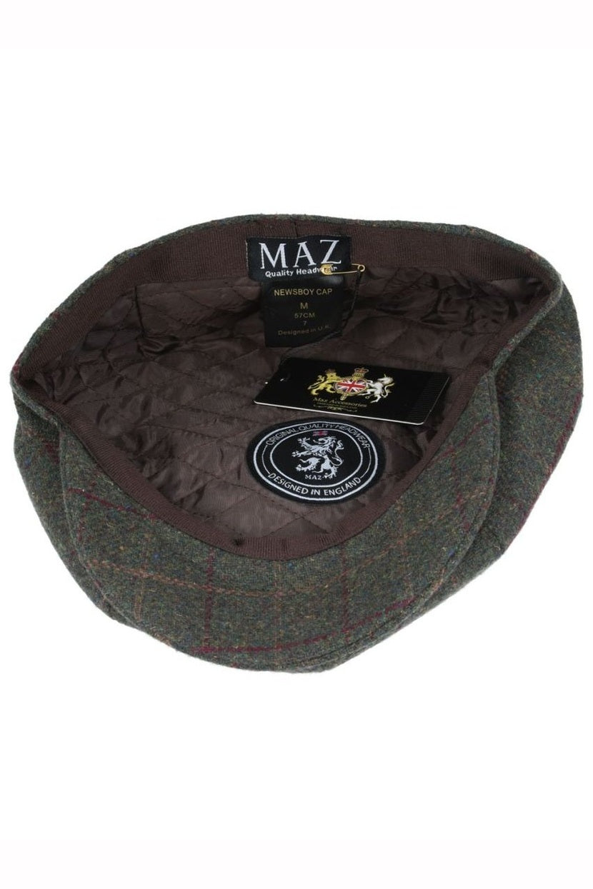 GREEN WOOL BLEND TWEED CHECK NEWSBOY CAP