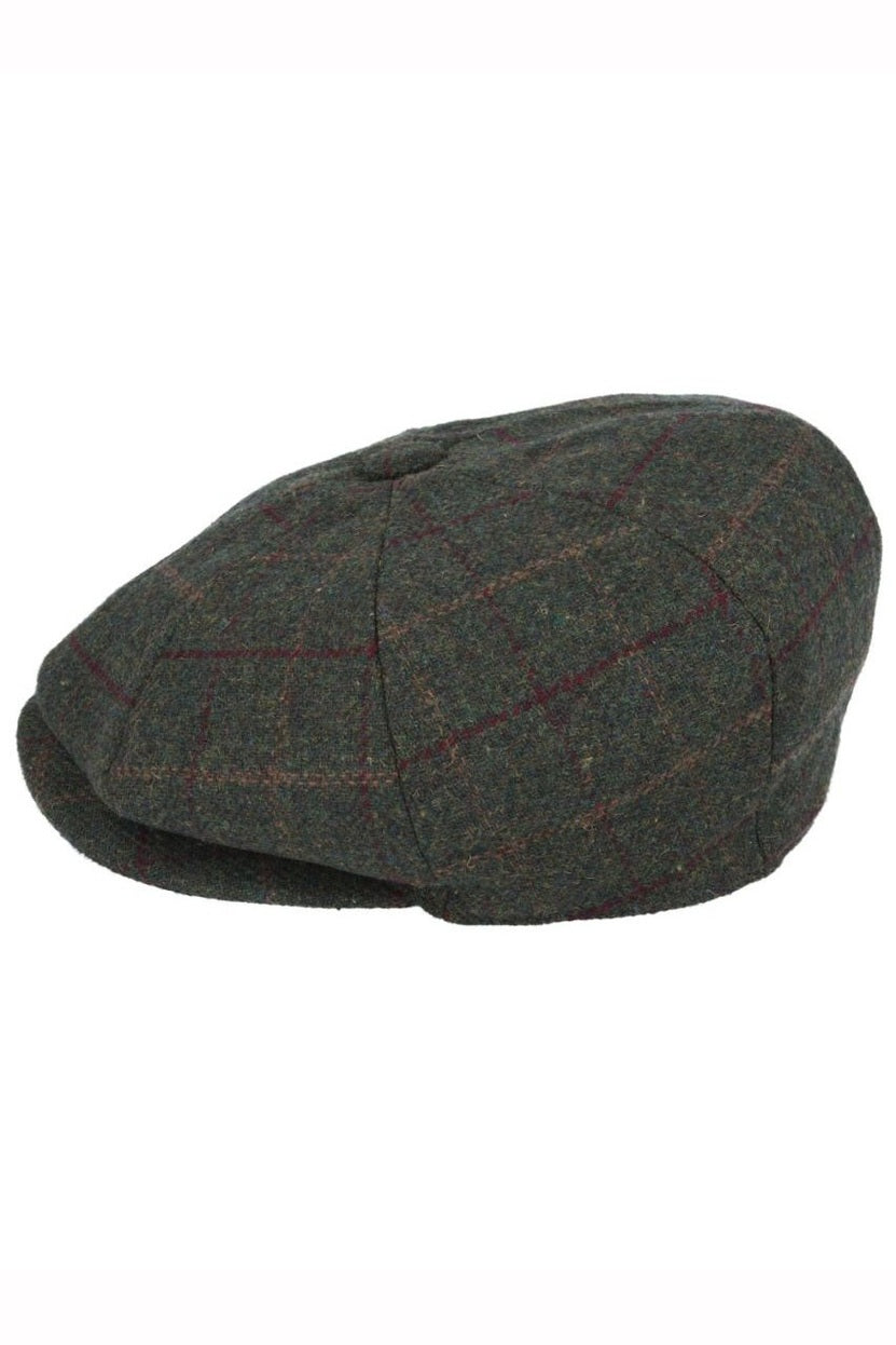 GREEN WOOL BLEND TWEED CHECK NEWSBOY CAP