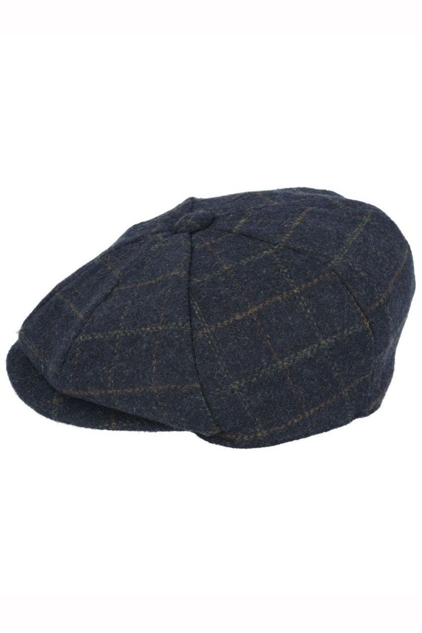 NAVY WOOL BLEND TWEED CHECK NEWSBOY CAP