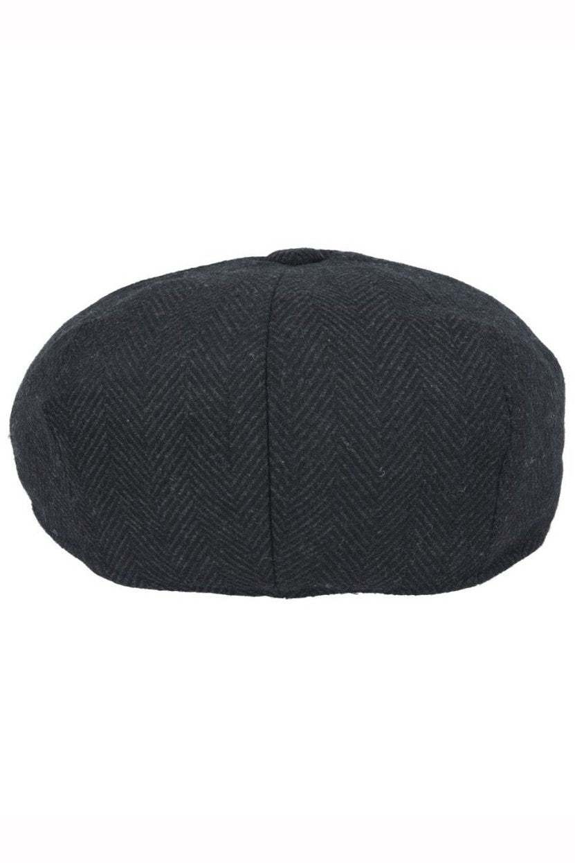 BLACK HERRINGBONE WOOL BLEND NEWSBOY FLAT CAP