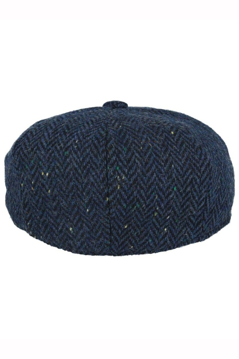 NAVY HERRINGBONE WOOL BLEND NEWSBOY FLAT CAP