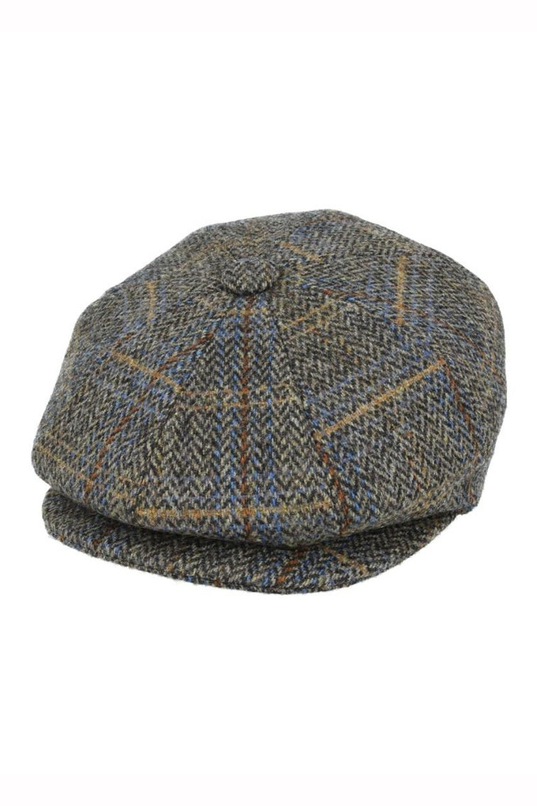 BROWN HERRINGBONE WOOL NEWSBOY CAP