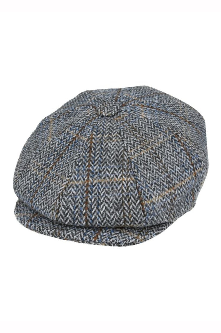 GREY HERRINGBONE WOOL NEWSBOY CAP