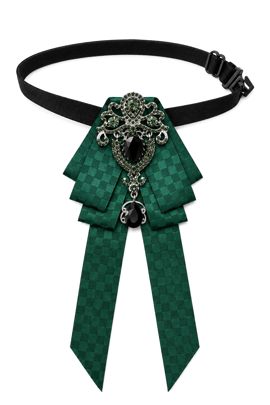 Men’s Green Jewelled Short Ribbon Brooch Bow Tie Sartorial Shoes