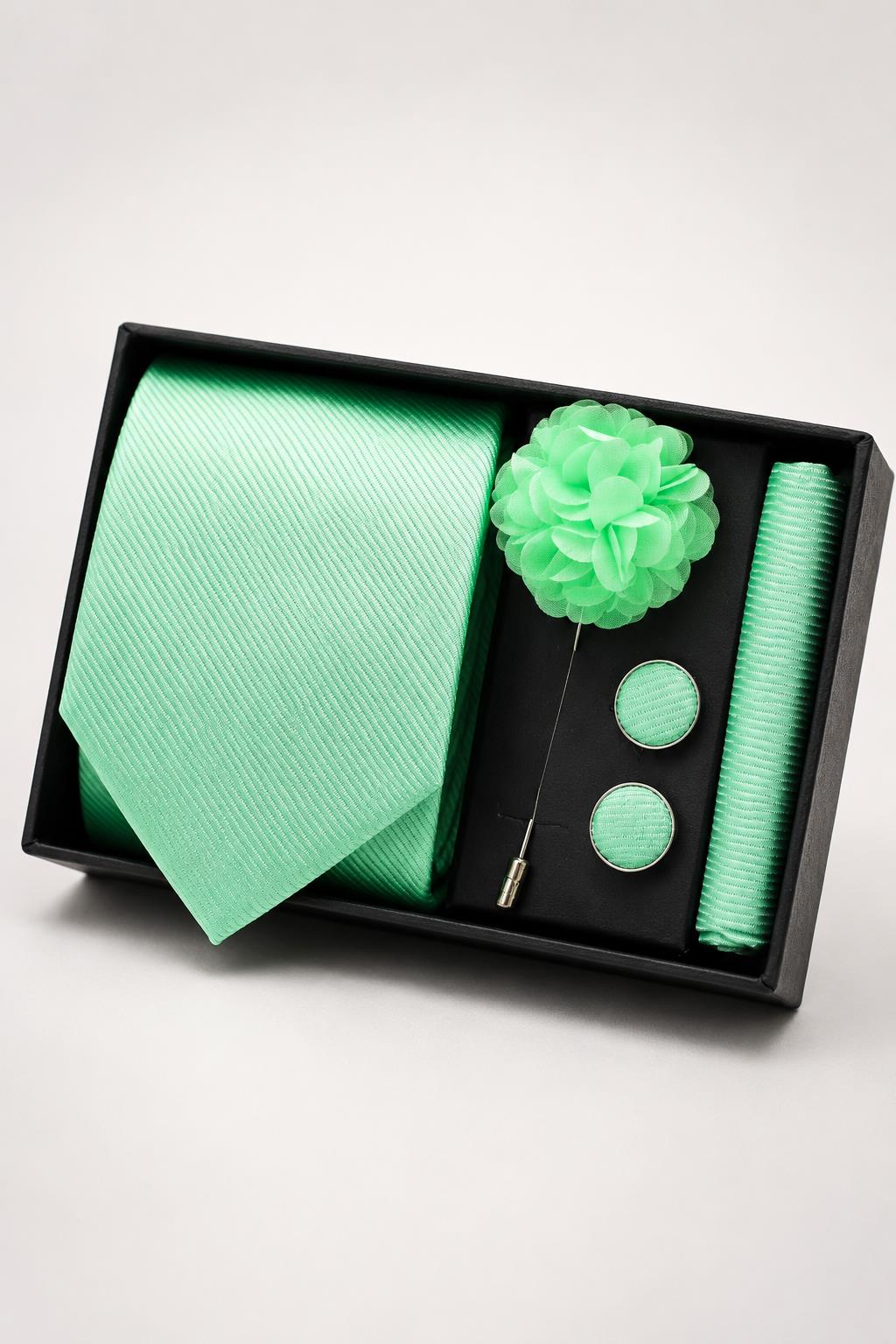 Men’s Mint Green Ribbed 4-Piece Tie Wedding Gift Set Sartorial Shoes