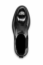 Men's Black Patent Faux Leather Retro Chelsea Boots Lug Sole Sartorial Shoes