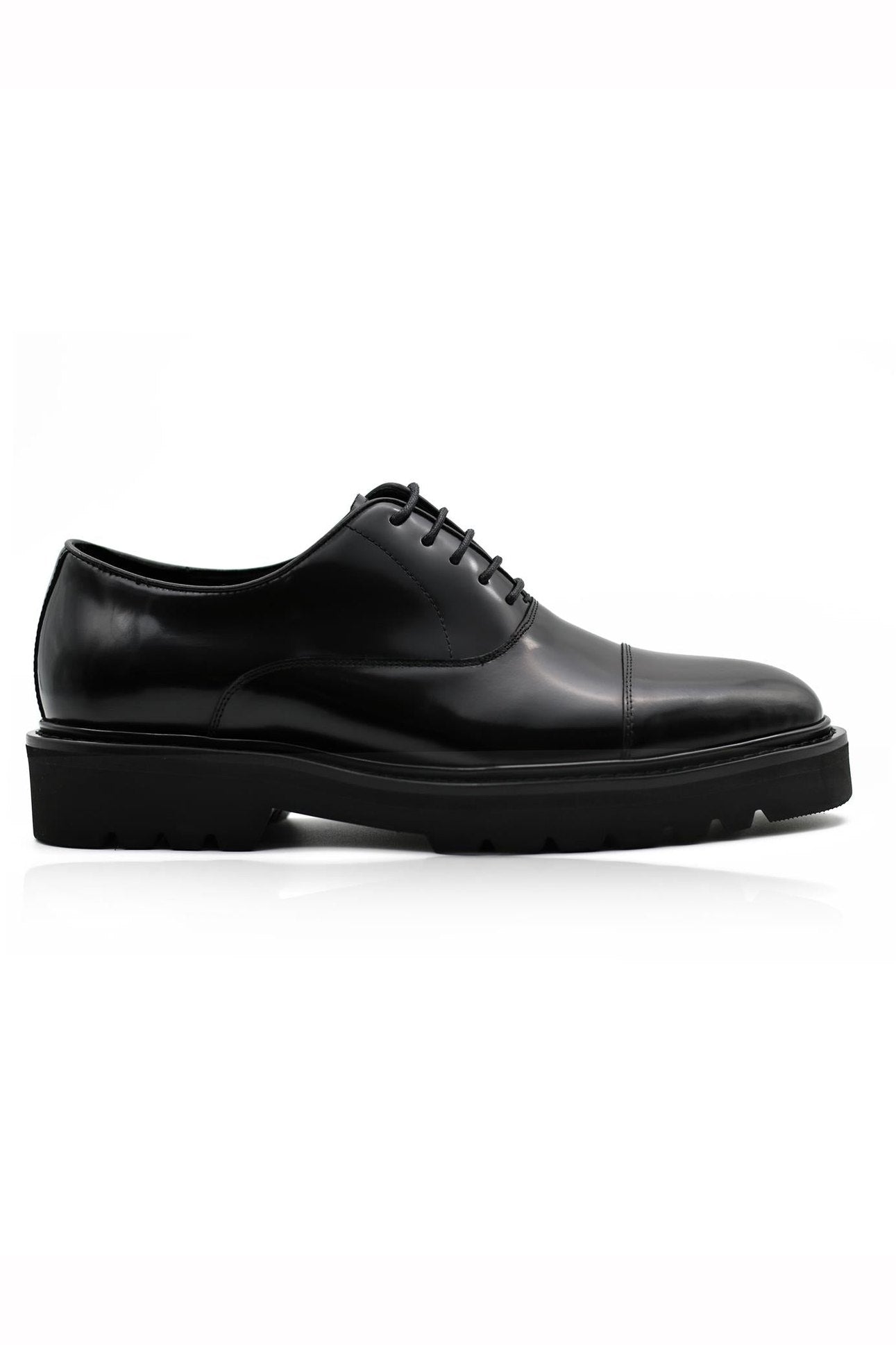 BLACK POLISHED LEATHER OXFORD SHOES – LUG SOLE Sartorial Shoes