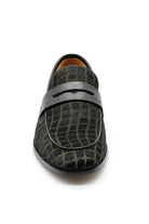 GINO Men’s Black Patterned Horsehair Leather Penny Loafers Sartorial Shoes