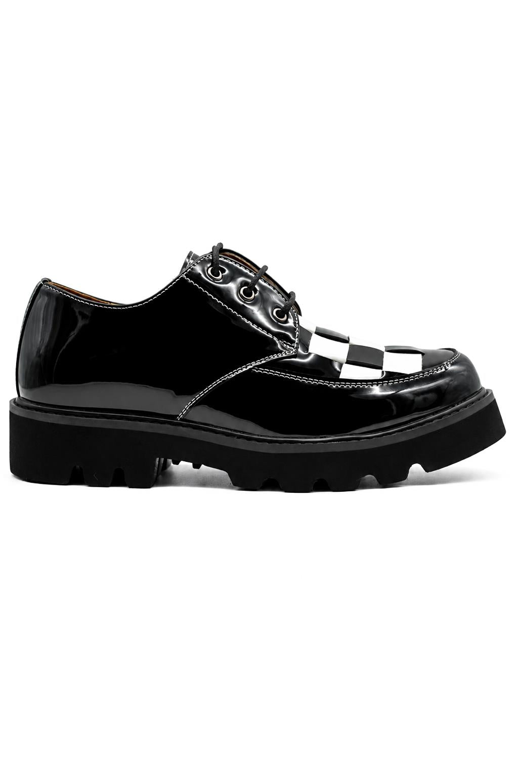 Men's Shiny Patent Black & White Mod-Style Chunky Derby Shoes Sartorial Shoes