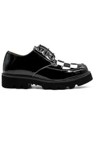 Men's Shiny Patent Black & White Mod-Style Chunky Derby Shoes Sartorial Shoes