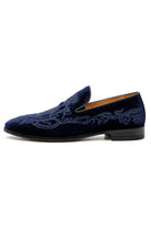 FRED Men’s Navy Blue Embroidered Velvet Party Loafers Sartorial Shoes