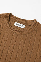 Men's Camel 100% Cotton Fine Cable Knit Crew Neck Jumper CAVANI