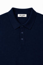 Men's Navy 100% Cotton Fine Knit Button Neck Polo Jumper CAVANI