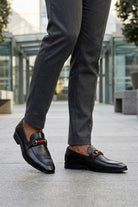 Black Leather Loafers with Snaffle Bit Buckle Sartorial Shoes