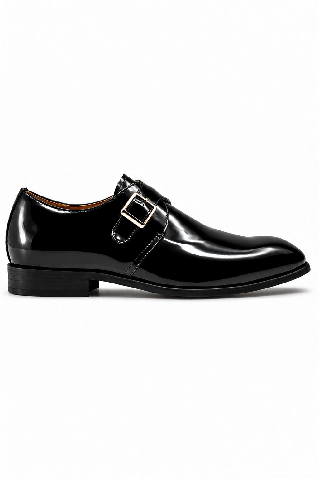 VALE Men’s Black Patent Leather Single Monk Strap Shoes Sartorial Shoes