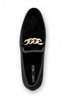 Men's Black Floral Velvet Gold Chain Wedding Loafers Sartorial Shoes