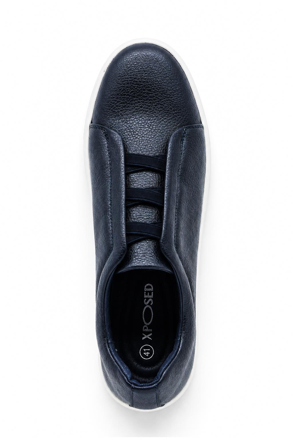 Men’s Navy Faux Leather Slip-On Trainers Sartorial Shoes