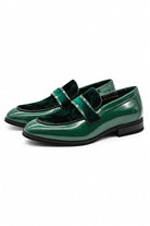 Men's Green Floral Velvet Patent Dress Loafers Sartorial Shoes